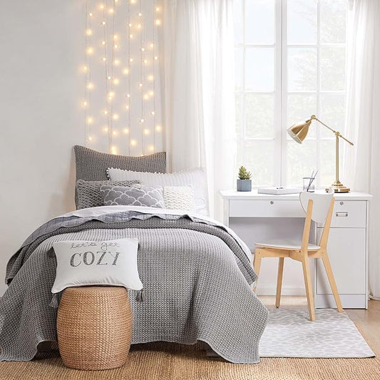 Levtex Home - Mills Waffle - Twin Quilt Set - Grey Cotton Waffle - Quilt Size (68 x 86in.), Sham Size (26 x 20in.)