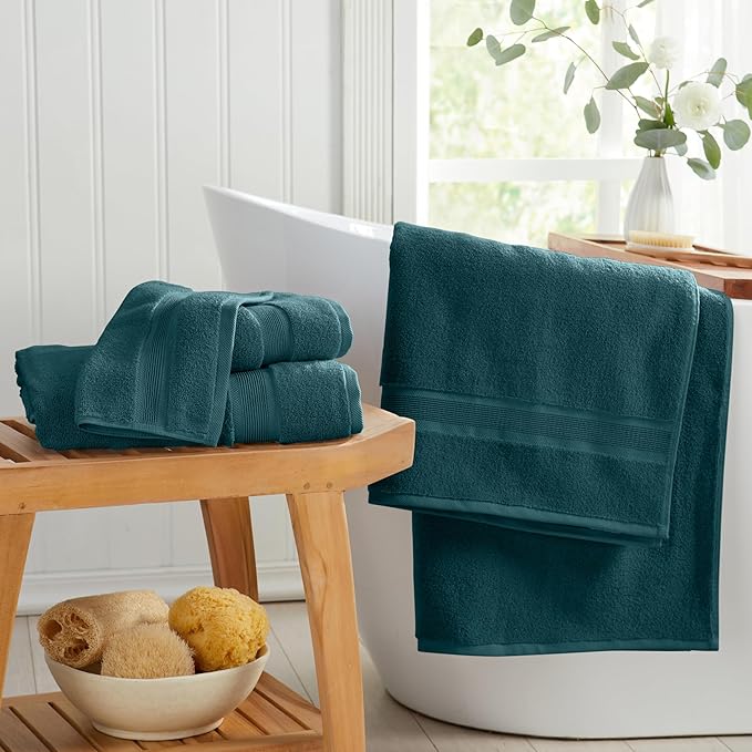 Springtree Home Luxury Viscose from Bamboo Bath Towel Set of 4 | 35% Viscose from Bamboo - 65% Cotton | Absorbent Quick-Dry Towels for Bathroom | Oeko-TEX Standard 100 Cotton | Deep Teal