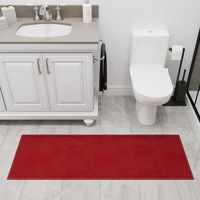 Ottomanson 20" x 59" Ultra-Thin Hallway Runner Rug - Durable Non-Slip Carpet for High-Traffic Areas - Fits Under Doors for Seamless Entry - Ideal for Kitchen, Entryway, Bedroom & Living Room, Red
