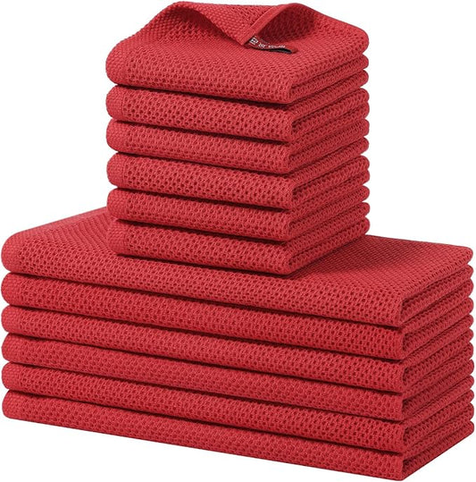 Homaxy 100% Cotton Kitchen Towels and Dishcloths Set, 12 x 12 Inches and 13 x 28 Inches, Set of 12 Bulk Kitchen Towels Set, Ultra Soft Absorbent Dish Cloths for Washing Dishes, Red