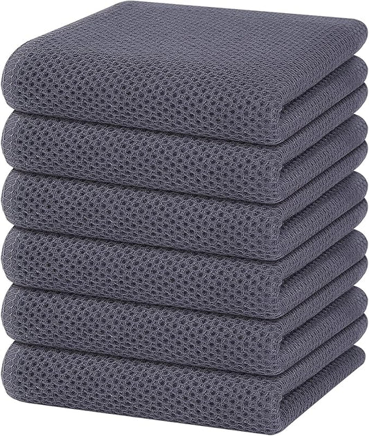 Homaxy 100% Cotton Waffle Weave Kitchen Dish Towels, Ultra Soft Absorbent Quick Drying Cleaning Towel, 13 x 28 Inches, 6-Pack, Dark Grey