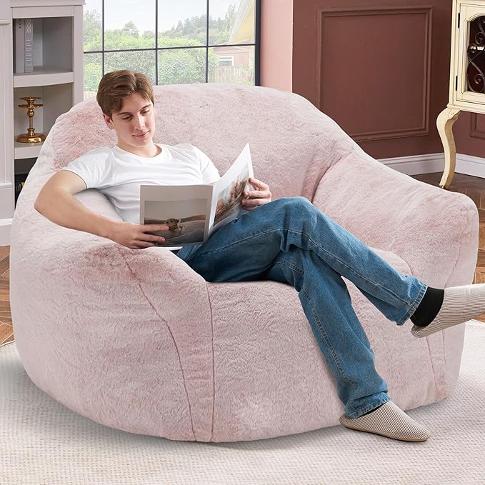 Homguava Bean Bag Chair Bean Bag Chairs for Adults Comfy Beanbag Giant Bean Bag Chair with Spacious Design Bean Bag Couch with Armrest Large Bean Bag Chair with Filler for Living Room Bedroom (Pink)