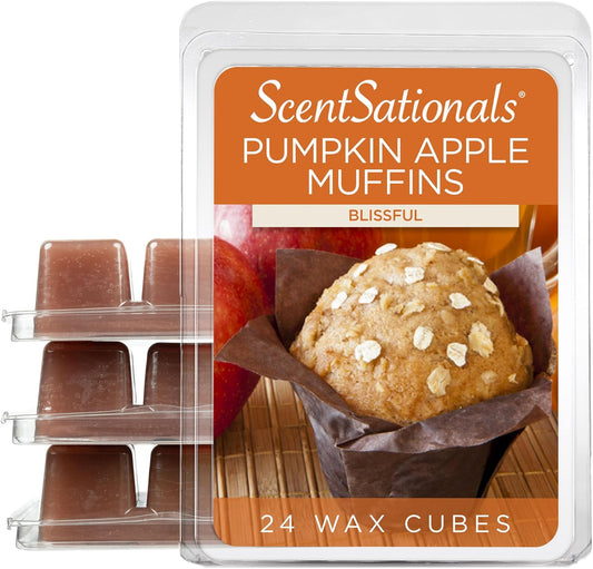 Scentsationals Fall Wax Melts, Wax Cubes Strong Scent - Pumpkin Apple Muffins - Long Lasting Scented Melts for Warmer, 10oz (24-Cubes)