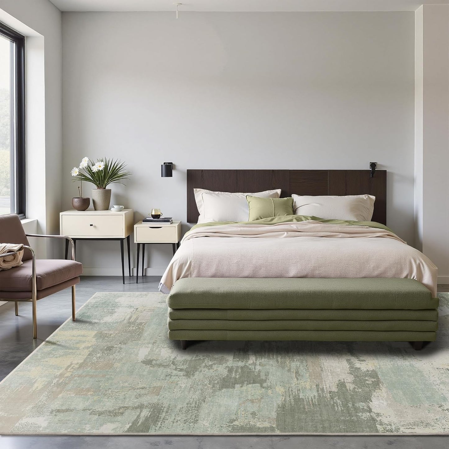 Area Rugs 8x10 for Living Room Bedroom, Modern Abstract Machine Washable Large Soft Sage Green Rug, Low Pile Floor Carpet with Non Slip Backing for Dining Room, Light Sage Mint Green