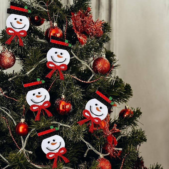 6Pcs Red Black Snowman Head Picks, Christmas Tree Decoration, Ornaments for Home Office Party