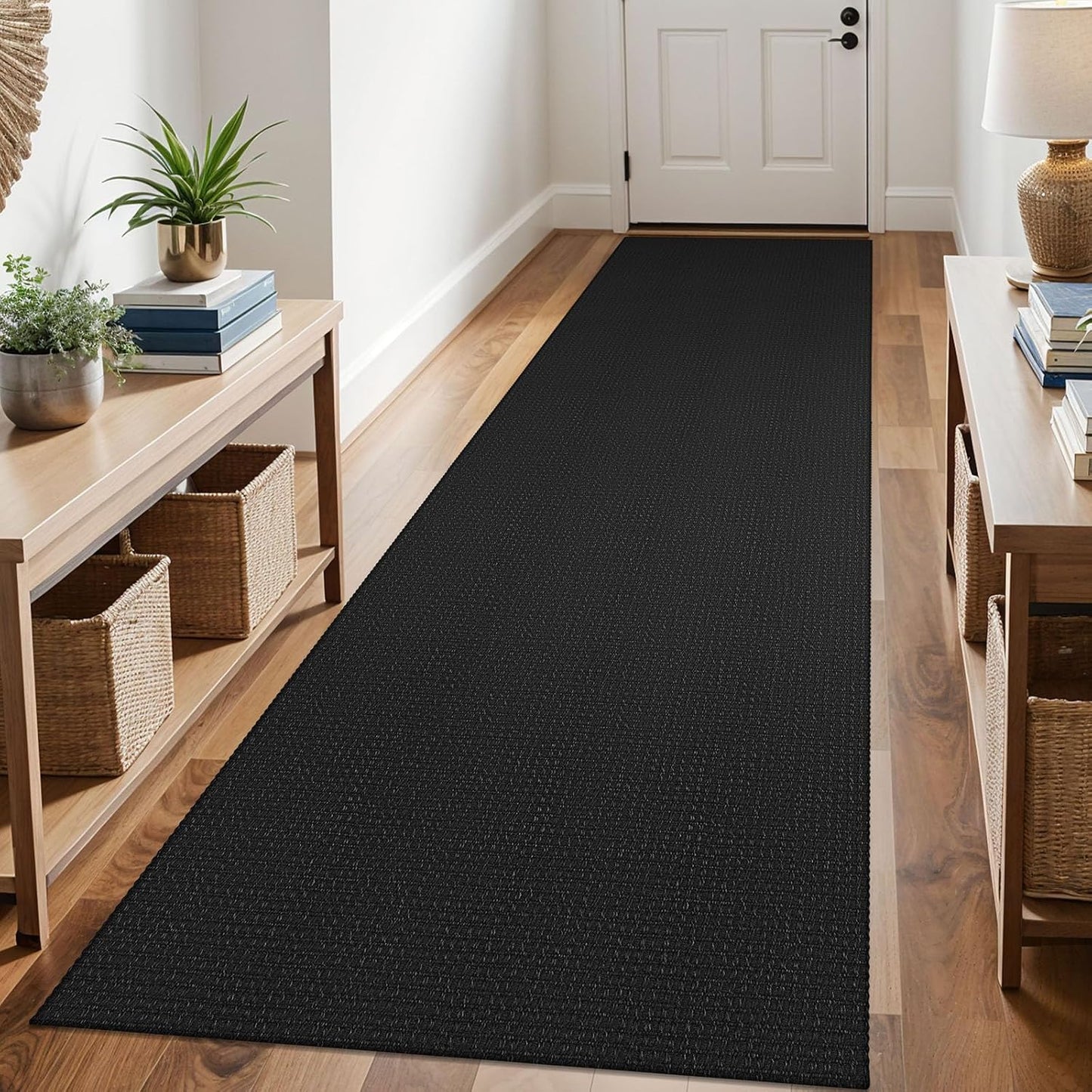 KOZYFLY Runners for Hallways 3x10 ft Washable Kitchen Runner Non Slip Rubber Backed Hallway Rugs Cotton Entryway Runner Rug Floor Carpet for Indoor Hall, Backdoor, Kitchen, Black/Dark Grey