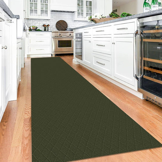KOZYFLY Runner Rug 3x12 Ft Washable Runners for Hallways Non Slip Rubber Backed Kitchen Runners, Braided Cotton Entryway Runner Indoor, Floor Carpet for Hallway Kitchen Entryway, Dark Green