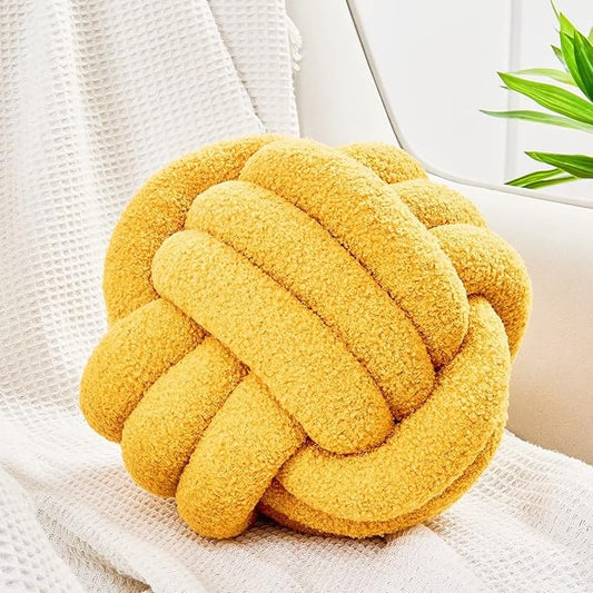 Uvvyui Knot Pillow Ball, Soft Home Decorative Pillows, Round Throw Pillow, Handmade Knotted Plush Pillow, Round Boucle Pillow Cushion (11 Inches Dark Yellow)