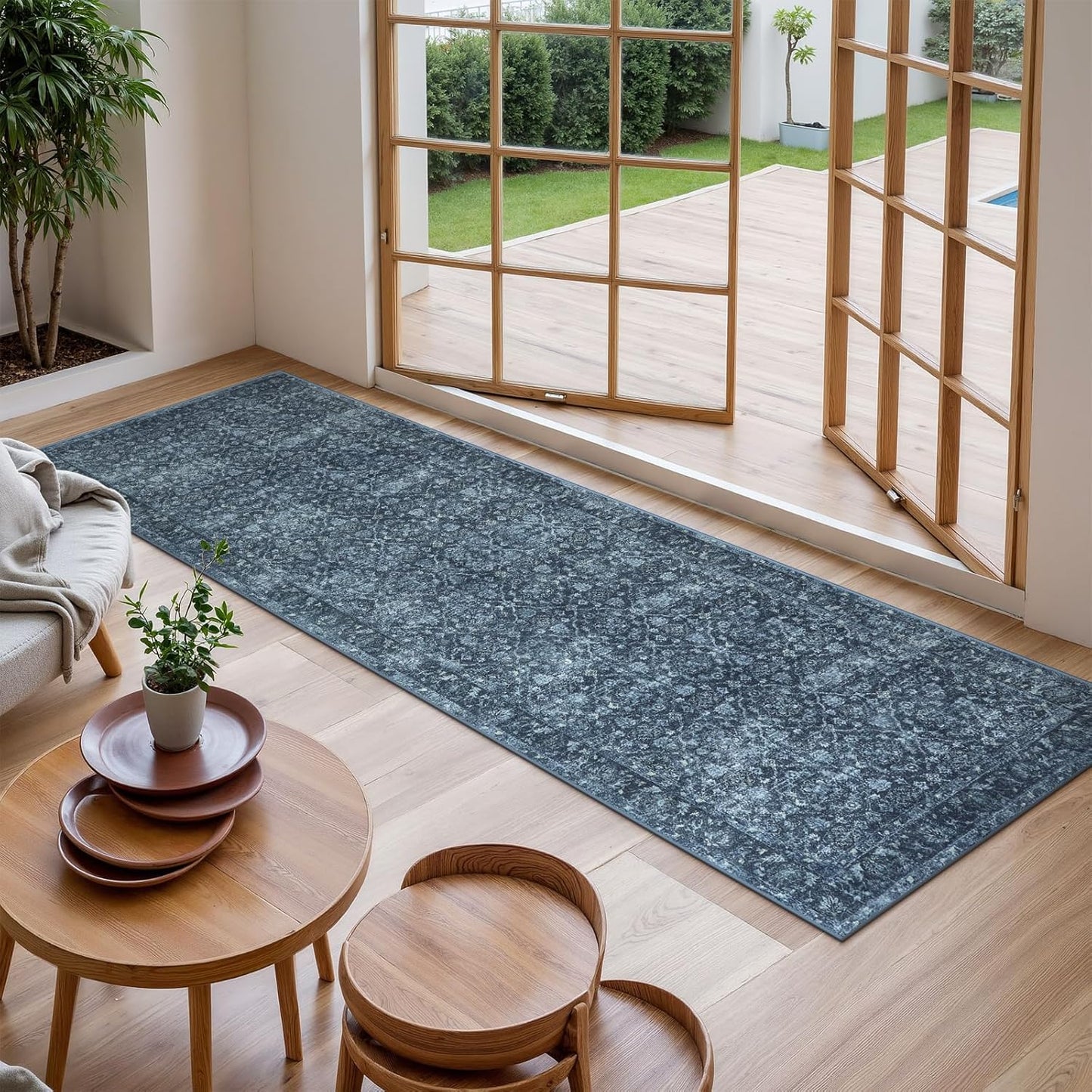 Navy Blue Runner for Hallway, 2x6 Washable Kitchen Runner Rug Non Skid Washable,Soft Runners for Entryway Bedroom, Low Pile Carpet Runners for Entry Bathroom Bedside (2'x6',Blue)