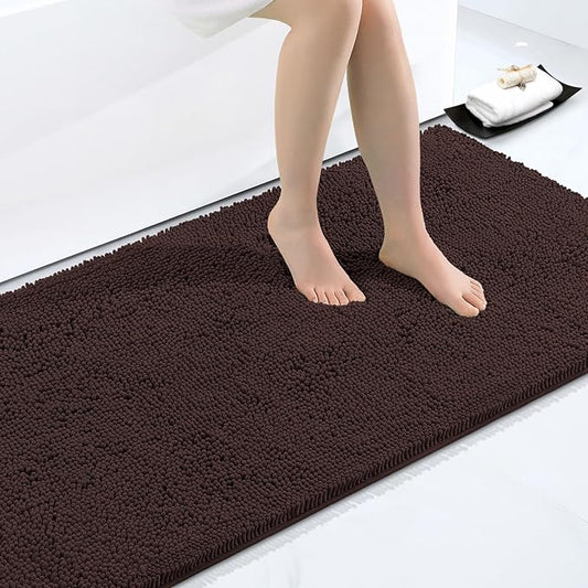 Smiry Luxury Chenille Bathroom Rugs 40x32, Extra Soft and Absorbent Shaggy Bath Mat, Machine Washable, Non-Slip Plush Carpet Runner for Tub, Shower, and Floor, Home Decor Accessories, Brown