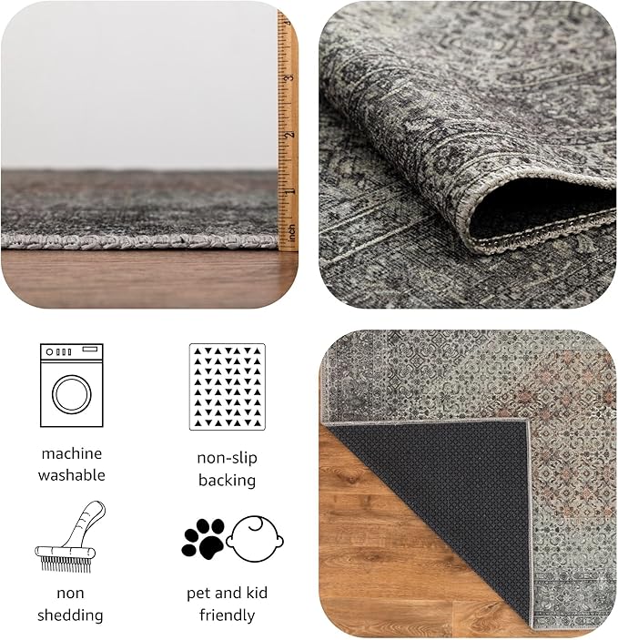 Keen Home Design 2x10 Rug - Machine Washable Runner Rug with Non-Slip Backing, Ideal for Hallway, Entryway, Kitchen, Laundry Room - Vintage, Easy Clean, Durable, Low Pile - (2'6" x 10')