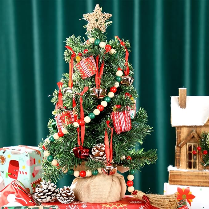 Yinder Tabletop 6 Pcs Mini Christmas Tree 19.69inch Artificial Mini Xmas Miniature Pine Christmas Tree with Linen Base for Xmas Holiday Decorations Indoor Home Kitchen Dining Table