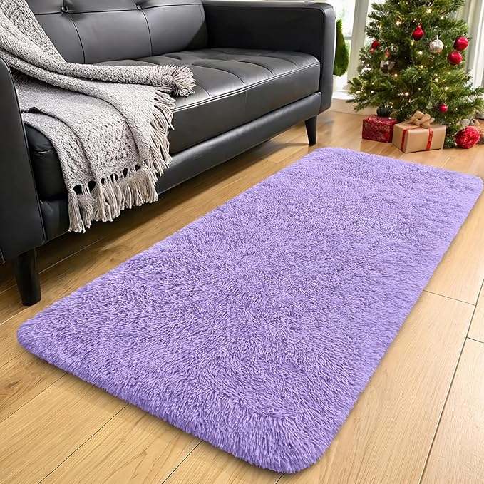 OLANLY 2x4 Machine Washable Runner Rugs for Hallway, Soft Fluffy Shaggy Bedside Rugs for Bedroom, Living Room, Indoor Floor Carpet for Kids Girl Boy, Nursery Rooms, Home Decor Aesthetic, Light Purple