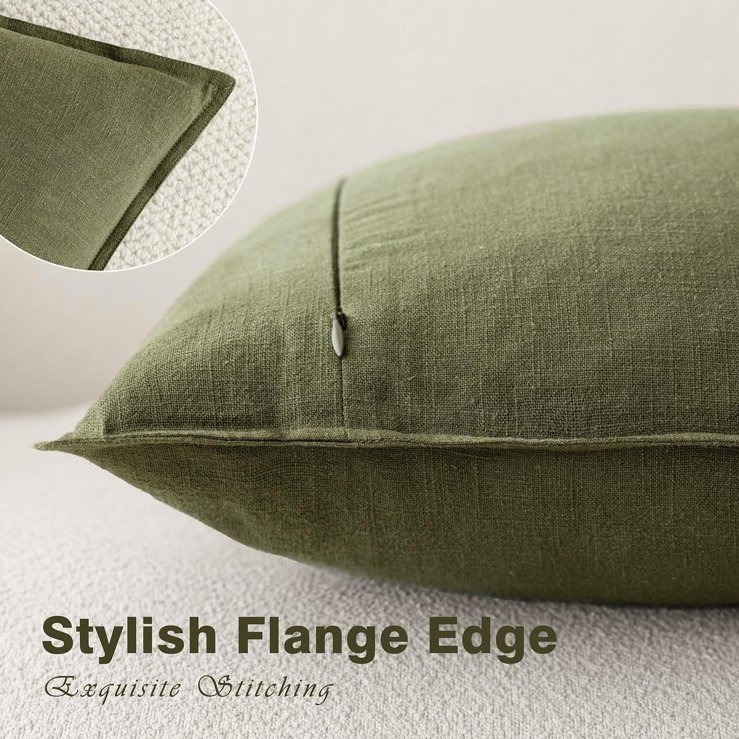 Foindtower Pack of 2, Decorative Linen Soild Throw Pillow Covers Soft Accent Lumbar Cushion Case Boho Farmhouse Pillowcase for Chair Couch Sofa Bedroom Living Room Home Decor 12 x 20 Inch Olive Green