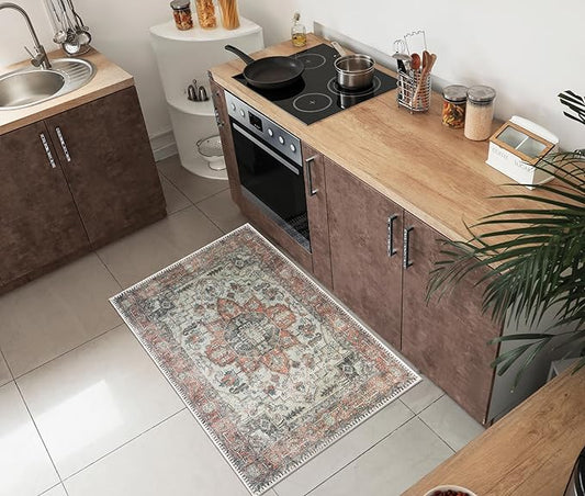 Keen Home Design 2x3 Rug - Machine Washable Entry Rug with Non-Slip Backing, Ideal for Enteryway, Kitchen, Bathroom, Laundry Room - Vintage, Easy Clean, Durable, Low Pile - (2' x 3')