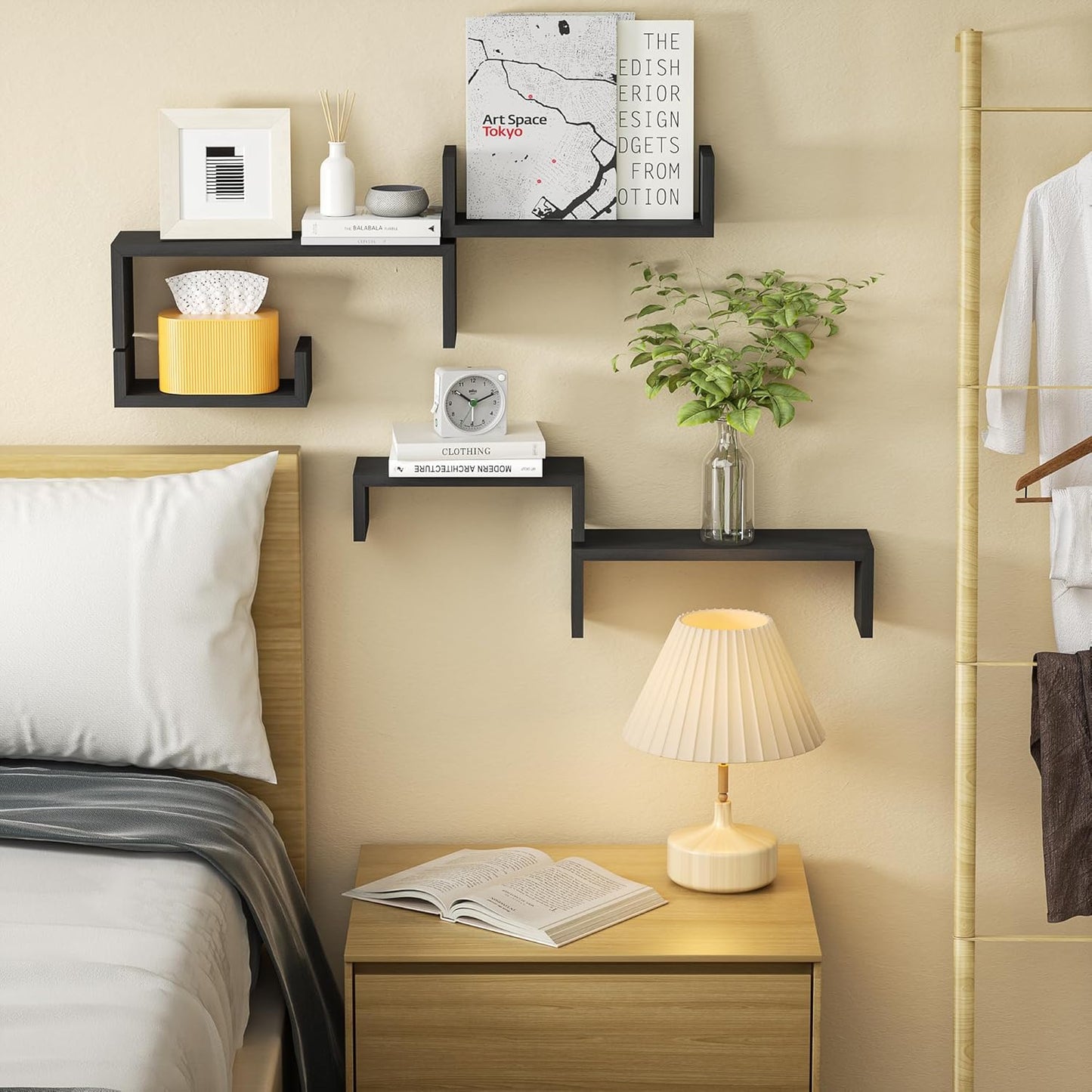 SRIWATANA Floating Shelves for Wall, Wall Shelves for Bathroom, Bedroom, Living Room, Kitchen, Office, Wood Shelves for Home Decor Set of 5 (Weathered Black)