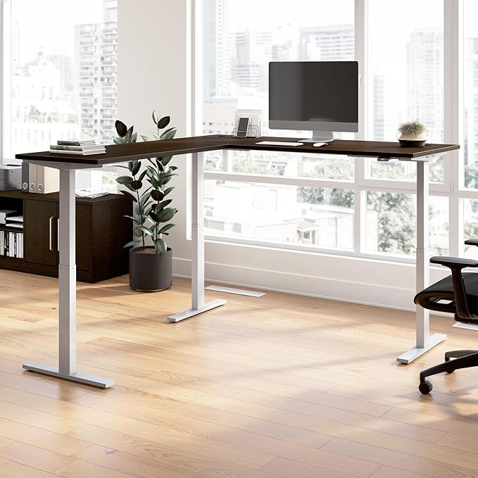Bush Business Furniture 72-inch Height Adjustable L Shaped Standing Desk, Electric Sit-Stand Corner Computer Table, Ergonomic Office, Move 60 Series, Mocha Cherry with Metallic Gray Base