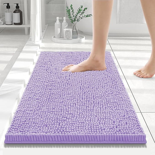 Smiry Luxury Chenille Bathroom Rugs 24x16, Extra Soft and Absorbent Shaggy Bath Mat, Machine Washable, Non-Slip Plush Carpet Runner for Tub, Shower, and Floor, Home Decor Accessories, Purple