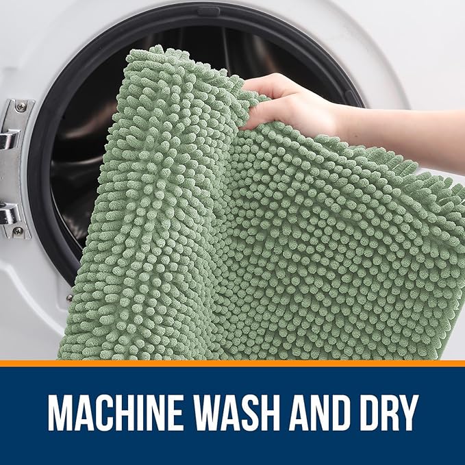 OLANLY Bathroom Rugs 44x24, Extra Soft Absorbent Chenille Bath Rugs, Rubber Backing Quick Dry, Machine Washable Bath Mats for Bathroom Floor, Tub and Shower, Home Decor Accessories, Sage Green