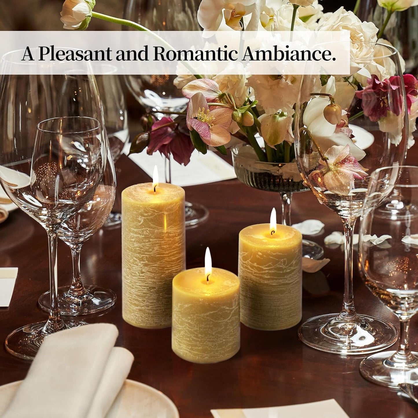 KONNI Wax Yellow Pillar Candles Set of 3, 3"x 3" Unscented Pillar Candles Bulk, 30 Hours Long Burning Candles, Smokeless&Dripless Large Round Candle for Wedding, Home Decoration, Parties, Spas, Dinner