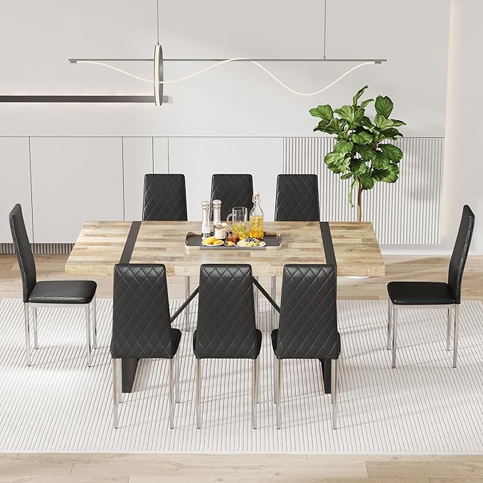 JT Modern Minimalist Dining Chair Fireproof Leather Sprayed Metal Pipe Diamond Grid Pattern Restaurant Home Conference Chair Set of 4 Or 6 (8, Grey)