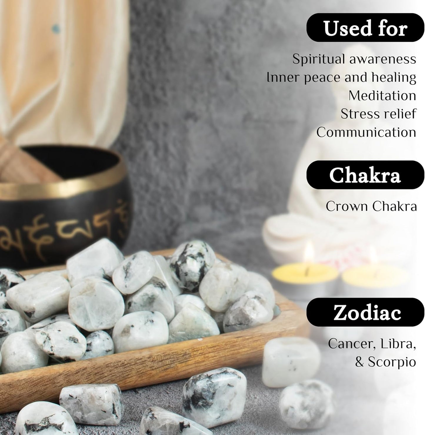 Crocon 1LB Rainbow moonstone tumbled stones and Crystals bulk 2000+ Carats natural Crystal Kit for Reiki Healing Crystal Polished, tumble stones, Chakra Balancing, Reiki Gift, Home Decor Size : 20mm