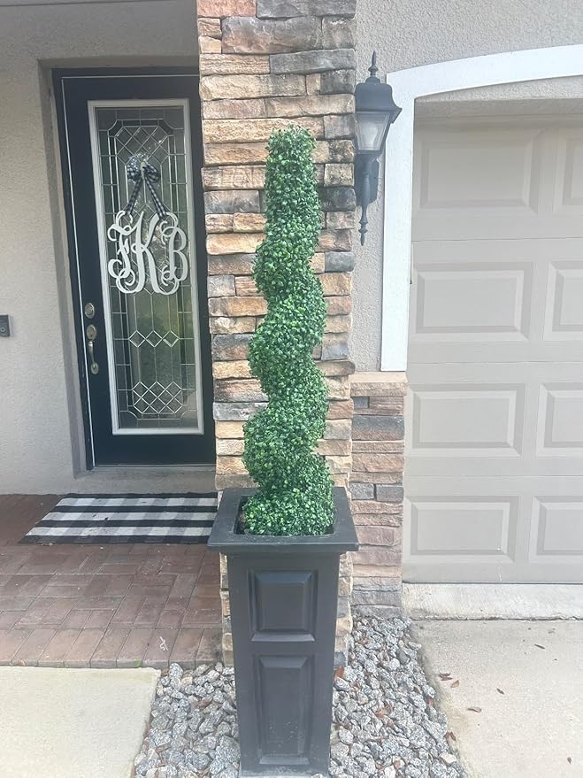 4' Spiral Boxwood Topiary Trees Artificial Outdoor Plants in Plastic Pot Front Porch Plants Set of 2