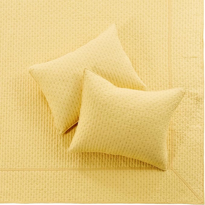 Levtex Home Cross Stitch Reversible Twin Bedspread Set (84x104in) with 1 Pillow Sham (26x20in) - Stitch Texture - Yellow - Cotton Twin Size Bedspread Set - Lightweight, Soft, Pre-Washed