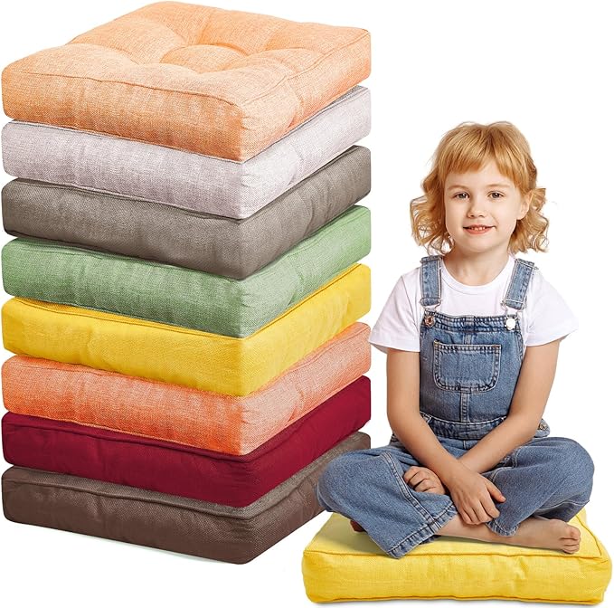 Juexica 8 Pcs Floor Cushions for Kids Floor Pillows Flexible Seating Cushions 3.5'' Thick Flexible Seating Classroom Furniture Meditation Seat Pillows for Home Nursery Yoga Decor(Colorful,Square)