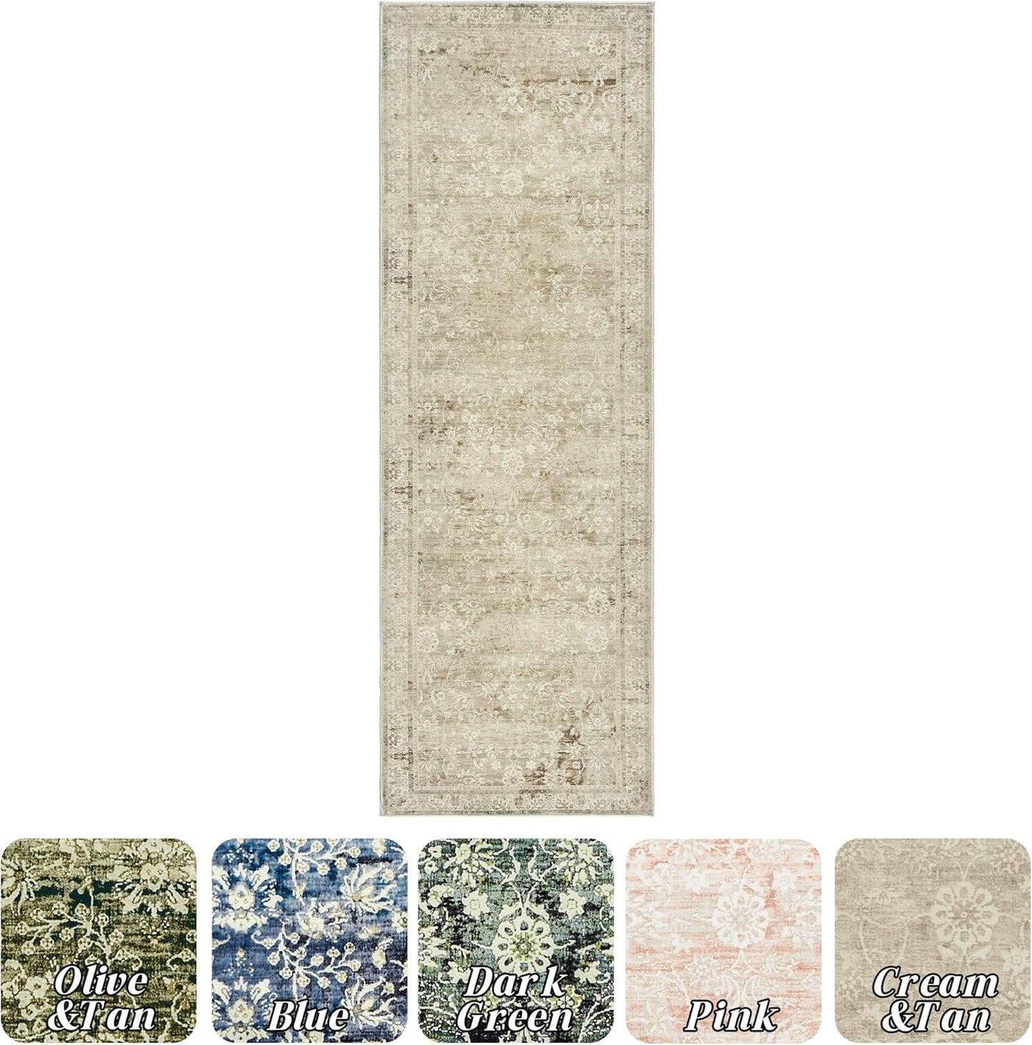 Neutral Farmhouse Hallway Rug Runner 2x6 Washable Non Slip Rubber Backing Vintage Modern Boho Runners Rugs for Entryway Indoor Kitchen Bathroom,Tan Brown and Cream Beige