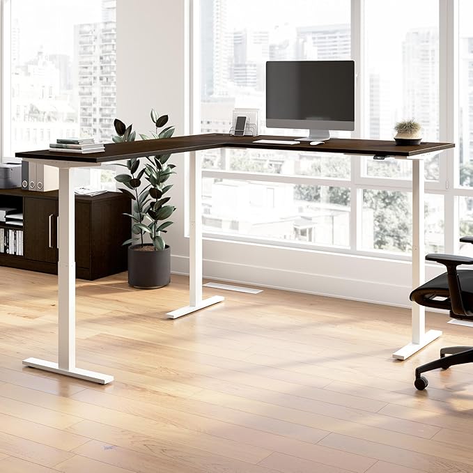Bush Business Furniture 72-inch Height Adjustable L Shaped Standing Desk, Electric Sit-Stand Corner Computer Table, Ergonomic Office, Move 60 Series, Mocha Cherry with White Base