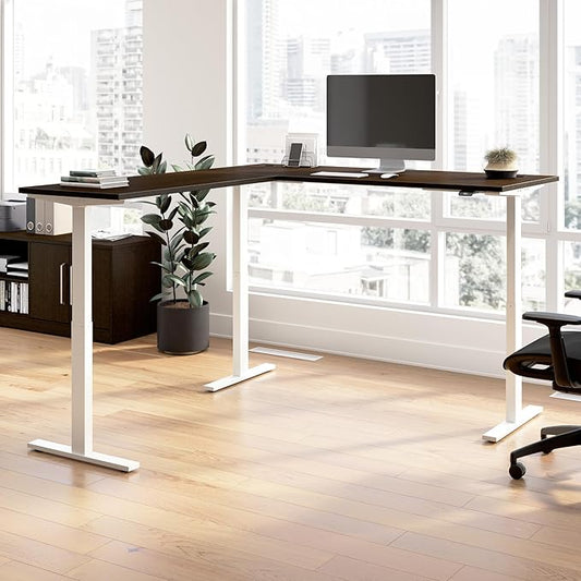 Bush Business Furniture 72-inch Height Adjustable L Shaped Standing Desk, Electric Sit-Stand Corner Computer Table, Ergonomic Office, Move 60 Series, Mocha Cherry with White Base