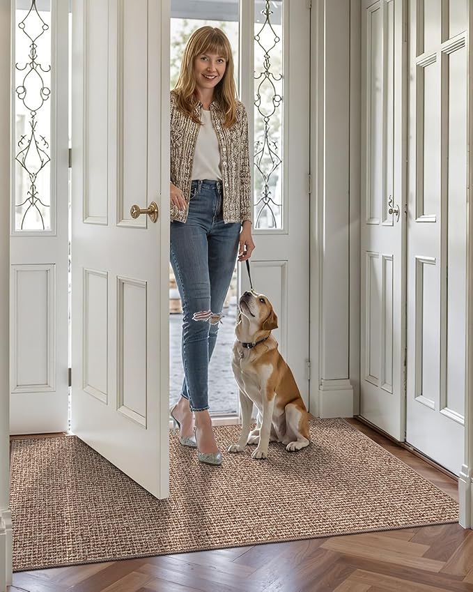 LUMI Indoor Door Mat 36"x59", Ultra Thin Low Profile Non-Slip Doormat for Home Entrance, Absorbent & Stain-Resistant Welcome Mats, Washable Entryway Mat for Front Door, Patio, Porch, Camel