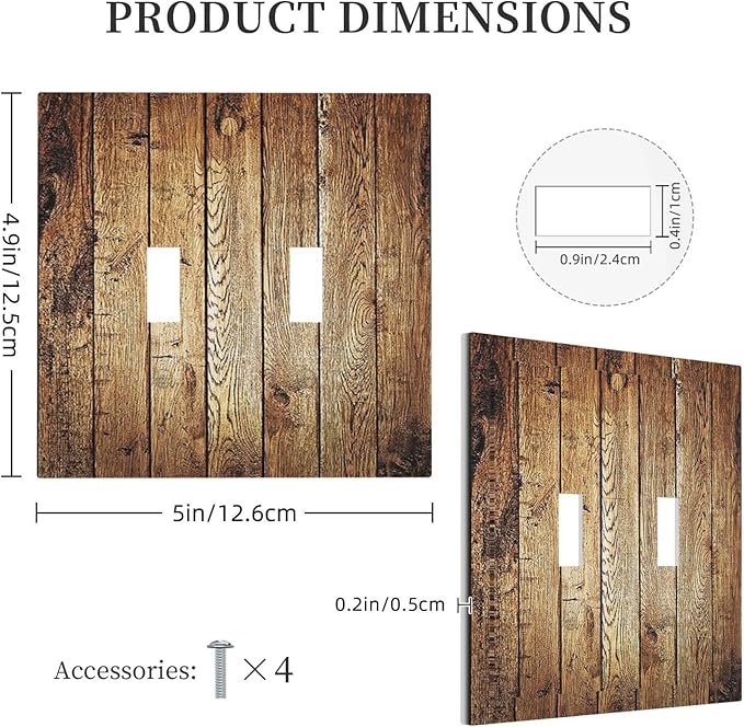 Rustic Brown Wood Natural Wooden Decorative Switch Plates 2 Gang Double Toggle Wall Plate Electrical Faceplate Outlet Light Switch Cover for Bedroom Home Decor
