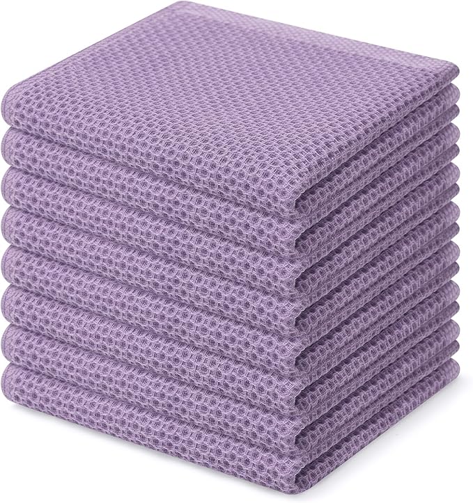 Homaxy 100% Cotton Waffle Weave Kitchen Dish Cloths, Ultra Soft Absorbent Quick Drying Dish Towels, 12 x 12 Inches, 8-Pack, Lavender