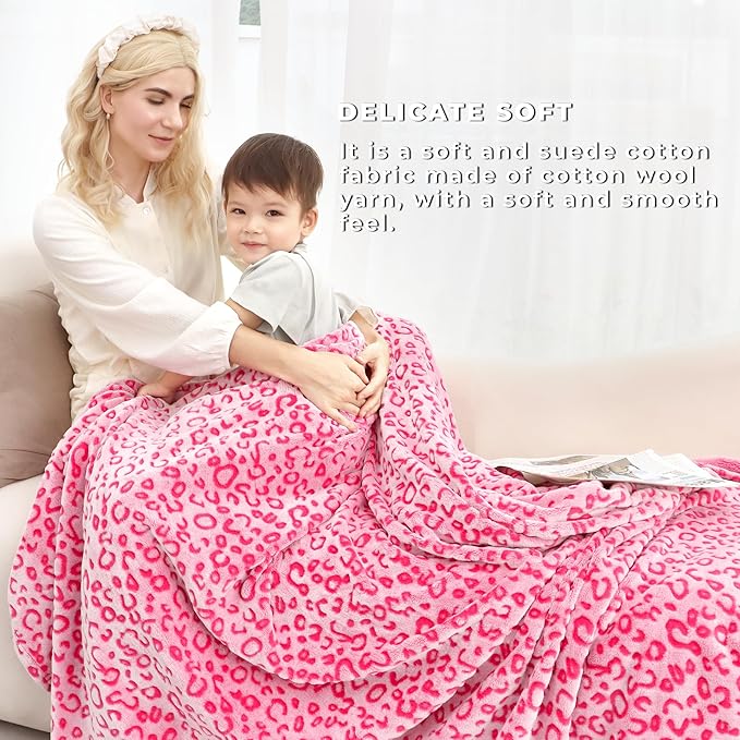 Pink Fleece Throw Blanket Soft Flannel Leopard Blankets Cozy Fuzzy Plush Warm Throws for Girls Women