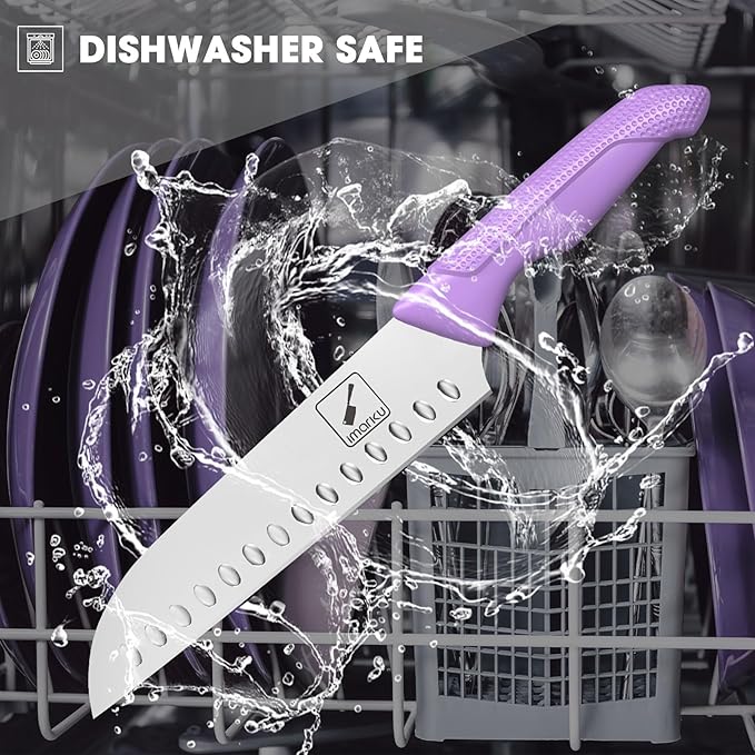 imarku Kitchen Knife Set, Sharp Knives Set with Built-in Sharpener, Stainless Steel Block Knife Set and Non-Slip Ergonomic Handle, Dishwasher Safe, 14 PCS Professional Knife Set for Gift, Lavender
