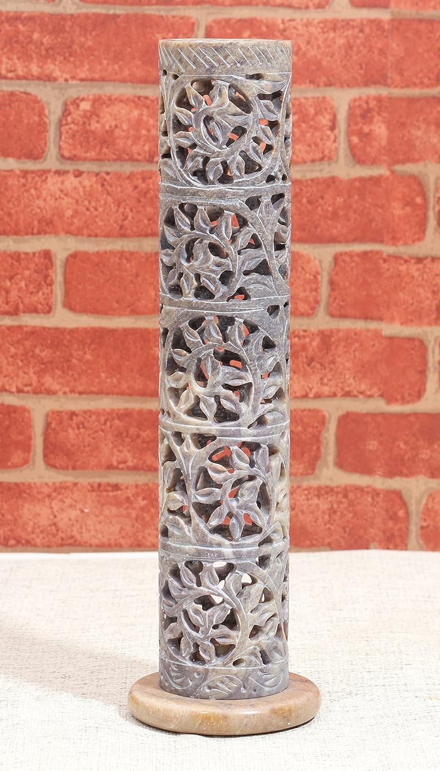 Crocon Soapstone Handmade Incense Tower Burner Leaf Crafting Incense Corner Burner | Tea Light Holder | Living Room Decor Kitchen Home Fragrance Decorative Best Gift Set Size 2.7X2.7X10 Inch
