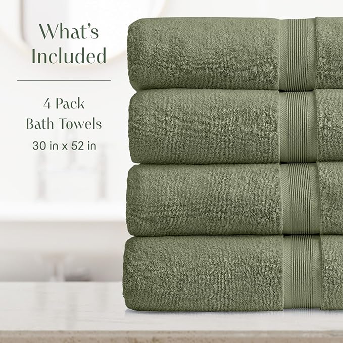 Springtree Home Luxury Viscose from Bamboo Bath Towel Set of 4 | 35% Viscose from Bamboo - 65% Cotton | Absorbent Quick-Dry Towels for Bathroom | Oeko-TEX Standard 100 Cotton | Lily Pad Green