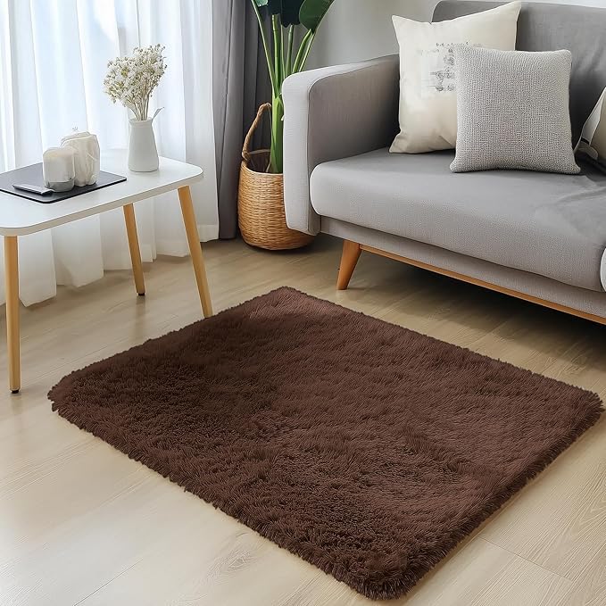 OLANLY 2x3 Machine Washable Small Bedside Rug, Soft Fluffy Shaggy Entryway Throw Rugs for Bedroom, Living Room, Indoor Floor Carpet for Kids Girls Boys, Nursery Rooms, Home Decor Aesthetic, Coffee