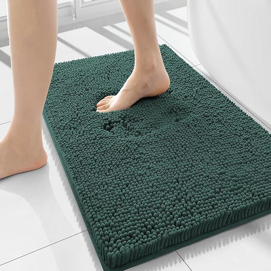 Smiry Luxury Chenille Bathroom Rugs 34x21, Extra Soft and Absorbent Shaggy Bath Mat, Machine Washable, Non-Slip Plush Carpet Runner for Tub, Shower, and Floor, Home Decor Accessories, Green