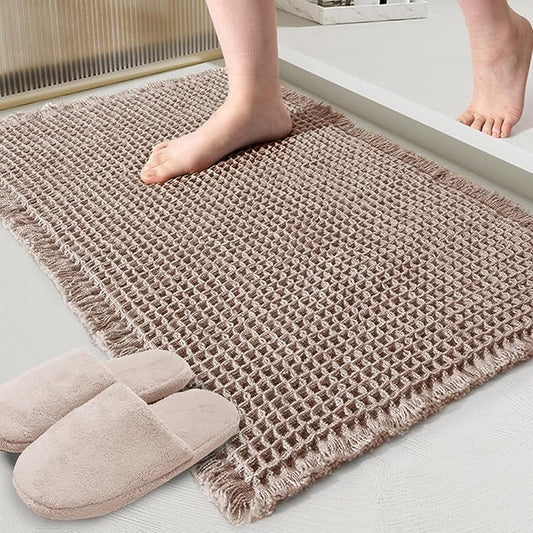 ZALL Tan Waffle Bath Mat,Super Absorbent Non Slip Bathroom Rug,Brown 17x24inch,Machine Washable Ultra Soft Floor Mats