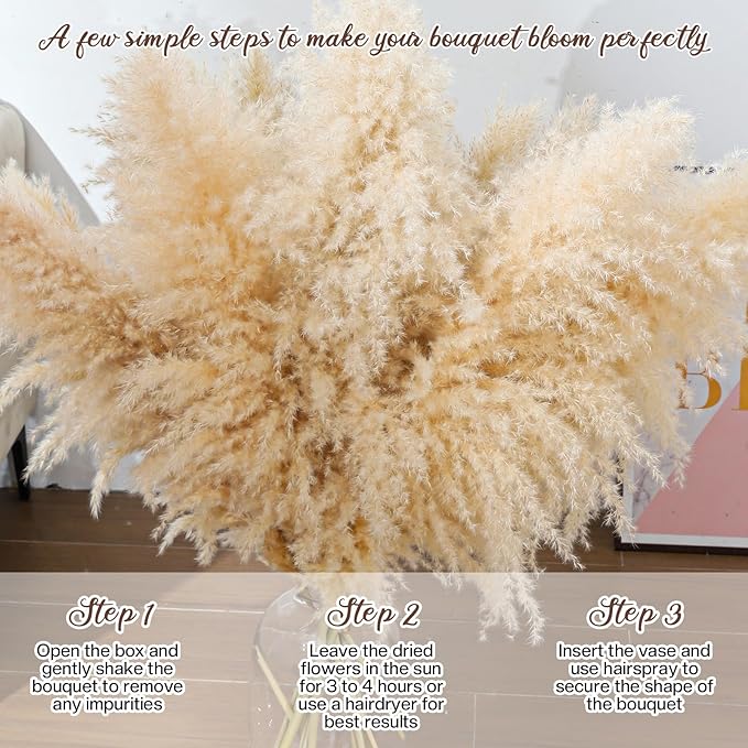 12pcs 40'' Dried Pampas Grass Decor - Tall-Large Pampas Grass - Natural Beige - Boho Home Decor