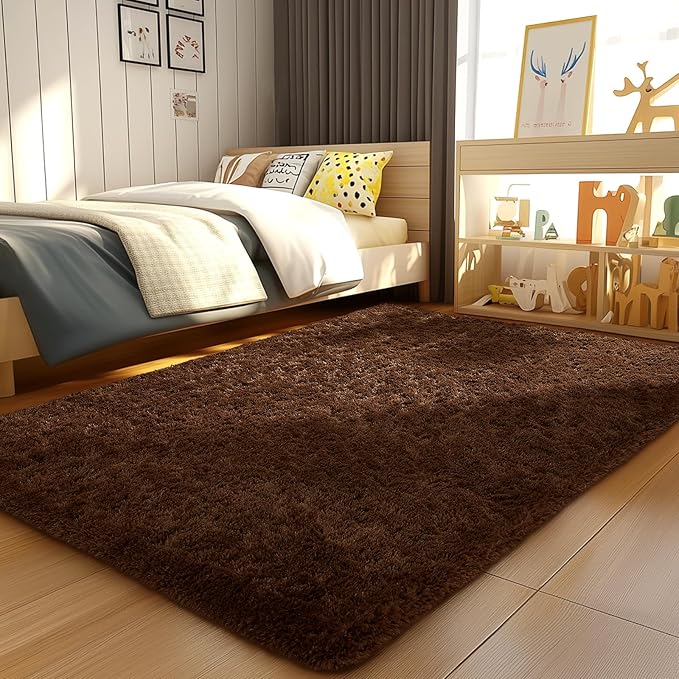 Ophanie Brown Rugs for Bedroom Living Room, Fluffy Fuzzy Furry Carpet, Plush Soft Shaggy Bedside Indoor Floor 4x6 Area Rug for Kids Girls Boys Baby Teen Dorm Nursery Home Decor Aesthetic