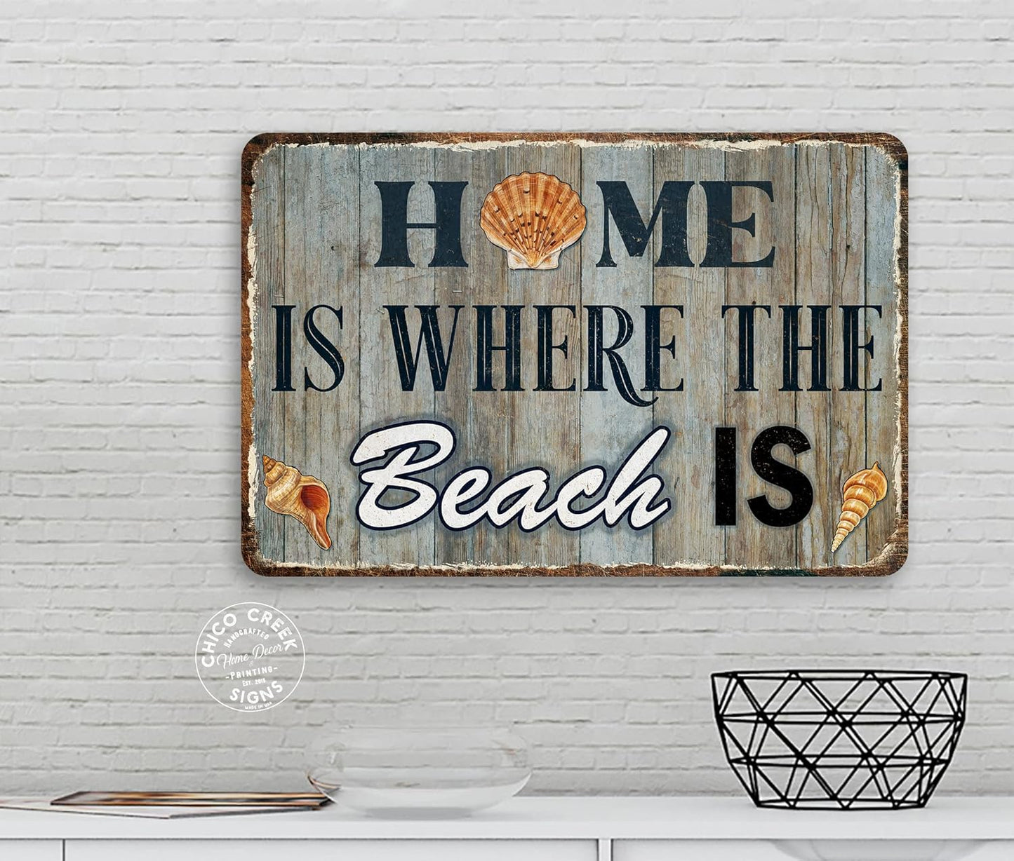 Home Is Where The Beach Is Sign Decor Ocean Decorations Nautical Signs Seashell Home Wall Gifts 8x12 108122001046