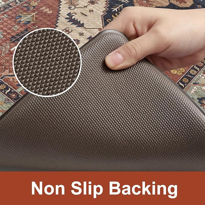 KIMODE Kitchen Mats Cushioned Anti Fatigue, Red Boho Vintage Kitchen Rugs 20"x71", Ergonomic Padded Kitchen Floor Mats, Non Slip Waterproof Standing Mats for Front of Sink Laundry Desk Bedroom