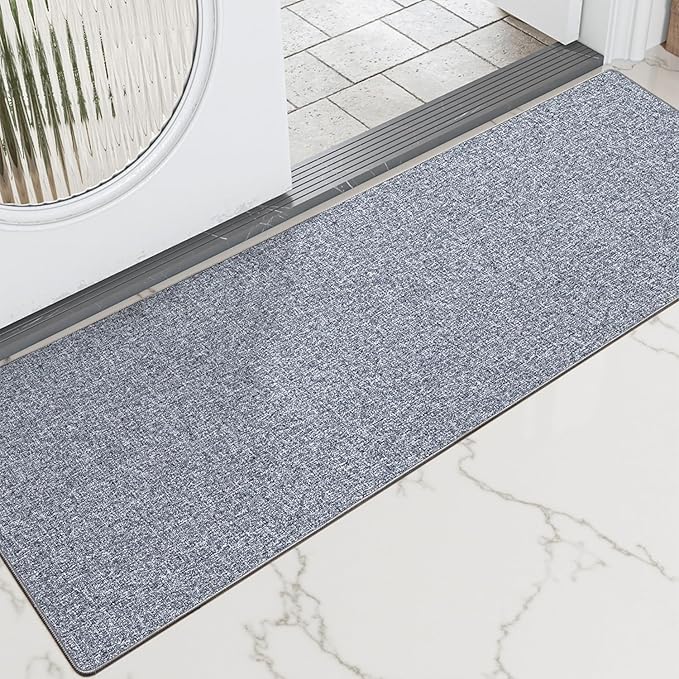 LUMI Ultra Thin Door Mat for Entryway,18"x59" Low Profile Non Slip Rubber Backing Indoor Doormat, Easy Clean Welcome Entrance Mat for Inside House, Patio,Light Grey