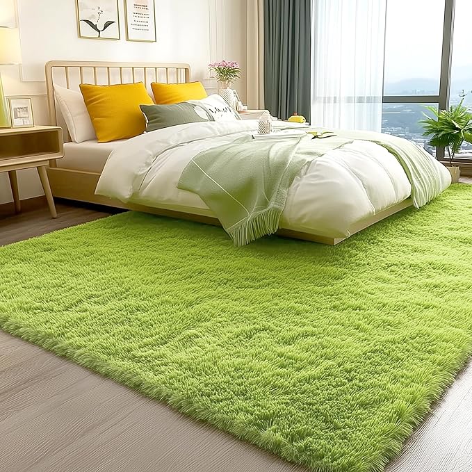 OLANLY 6x9 Machine Washable Large Area Rugs for Living Room, Bedroom, Soft Fluffy Shaggy Bedside Rug, Indoor Floor Carpet for Kids Girls and Boys, Dorms, Nursery, Home Decor Aesthetic, Grass Green