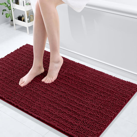 Arotive Luxury Chenille Bathroom Rug Mat, Extra Soft Thick Absorbent Shaggy Bath Rugs, Non-Slip Machine Wash Dry, Plush Bath Mats for Bathroom, Shower and Tub, 44x24, Burgundy