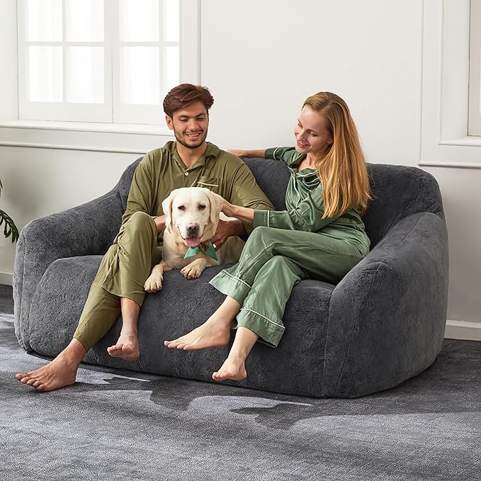 Homguava Oversized Bean Bag Chair for Adults, Giant Bean Bag Sofa,Bean Bag Couch with Soft Faux Fur Cover & Wide Armrests Big BeanBag Lazy Sofa for Bedroom,Living Room,Apartment (Grey)